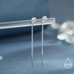 Minimalist CZ Threader Earrings in Sterling Silver, Silver or Gold or Rose Gold Finish, Thread Through Ear Threaders, CZ Earrings