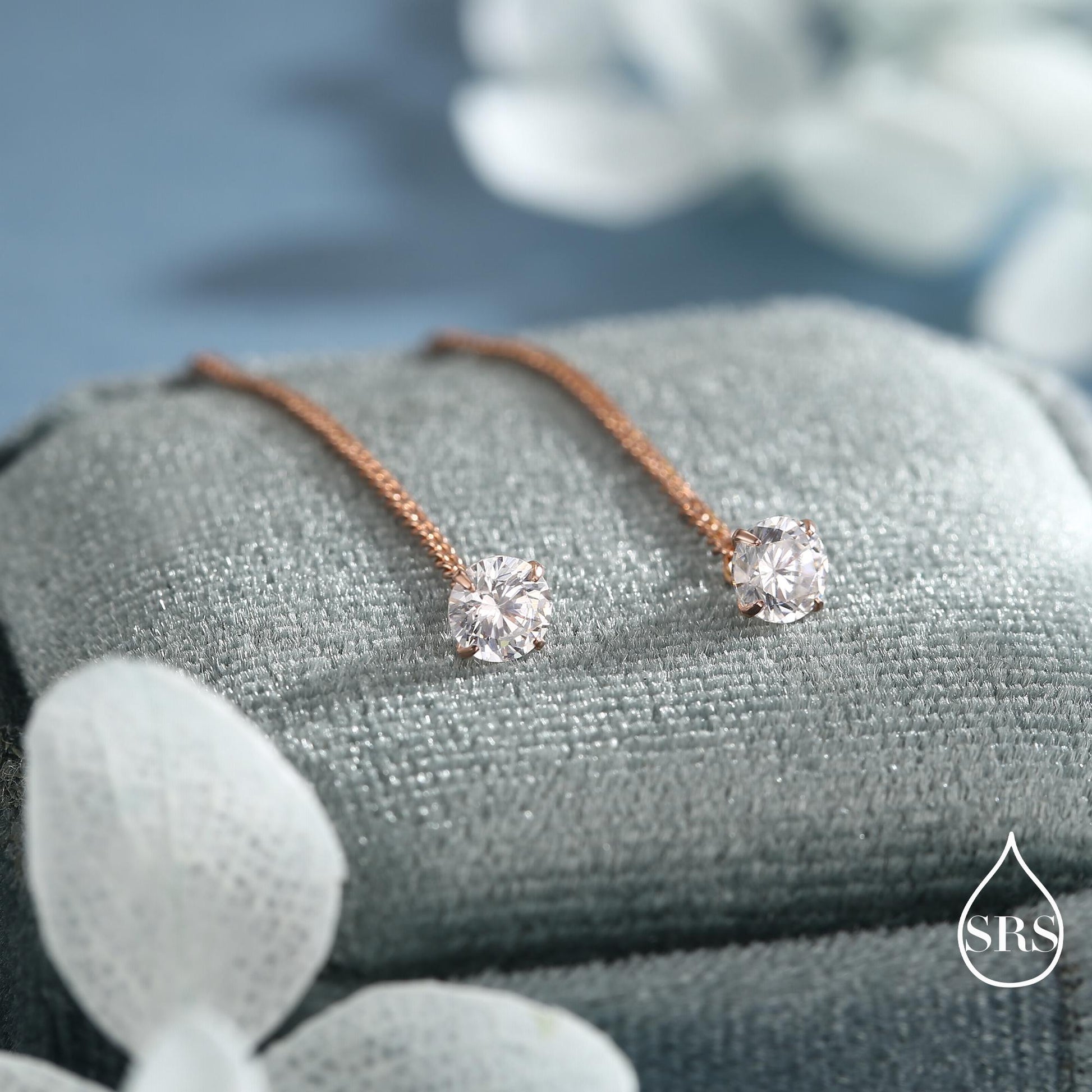 Minimalist CZ Threader Earrings in Sterling Silver, Silver or Gold or Rose Gold Finish, Thread Through Ear Threaders, CZ Earrings