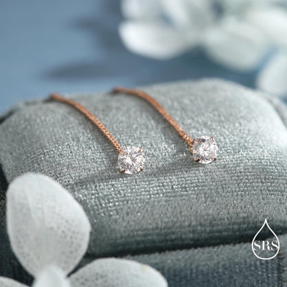 Minimalist CZ Threader Earrings in Sterling Silver, Silver or Gold or Rose Gold Finish, Thread Through Ear Threaders, CZ Earrings