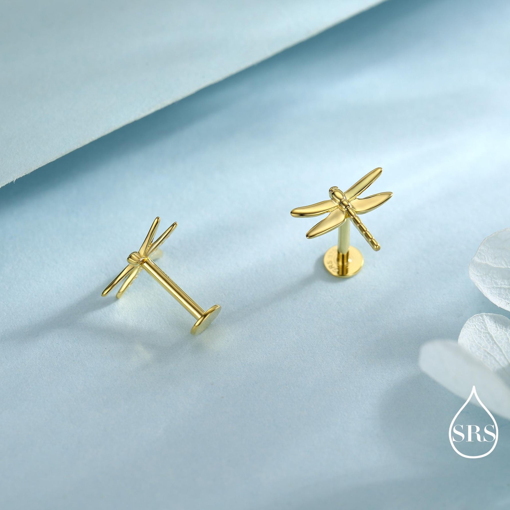 Internally Threaded Dragonfly Flat Back/ Screw Back / Stud Earrings in Sterling Silver, Cute Fun Quirky Animal Jewellery, Nature Inspired