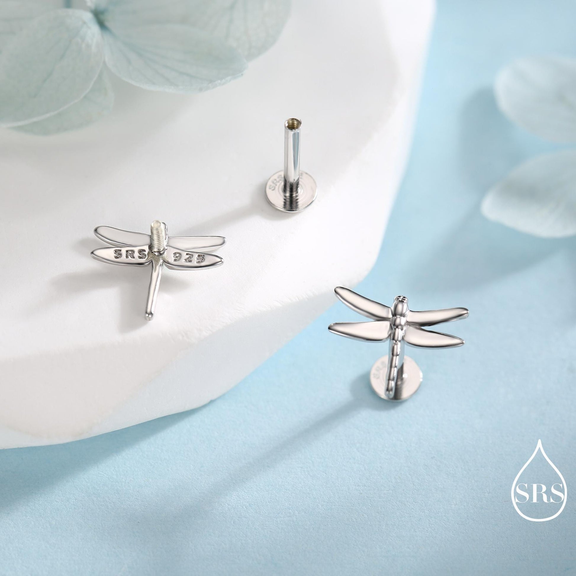 Dragonfly Screw Back / Flat Back / Stud Earrings in Sterling Silver, Cute Fun Quirky Animal Jewellery, Nature Inspired
