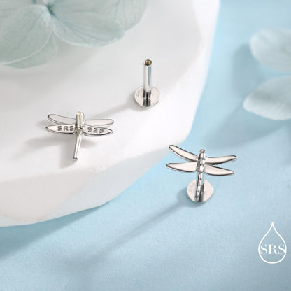 Dragonfly Screw Back / Flat Back / Stud Earrings in Sterling Silver, Cute Fun Quirky Animal Jewellery, Nature Inspired