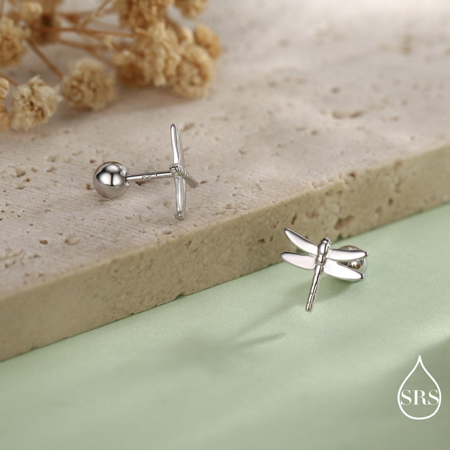 Dragonfly Screw Back / Flat Back / Stud Earrings in Sterling Silver, Cute Fun Quirky Animal Jewellery, Nature Inspired