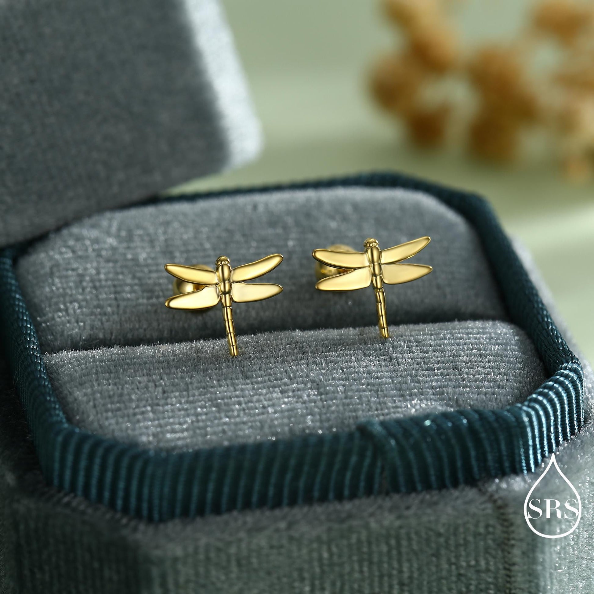 Dragonfly Screw Back / Flat Back / Stud Earrings in Sterling Silver, Cute Fun Quirky Animal Jewellery, Nature Inspired