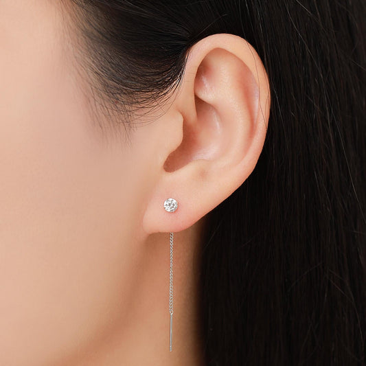 Minimalist CZ Threader Earrings in Sterling Silver, Silver or Gold or Rose Gold Finish, Thread Through Ear Threaders, CZ Earrings