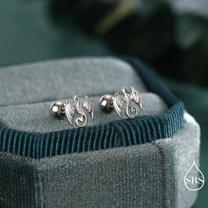 Dragon Screw Back / Flat Back / Stud Earrings in Sterling Silver, Silver or Gold or Rose Gold Finish, Internally Threaded Flat Back Earrings