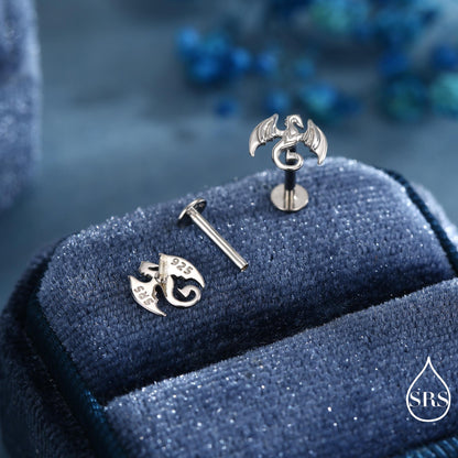 Dragon Screw Back / Flat Back / Stud Earrings in Sterling Silver, Silver or Gold or Rose Gold Finish, Internally Threaded Flat Back Earrings