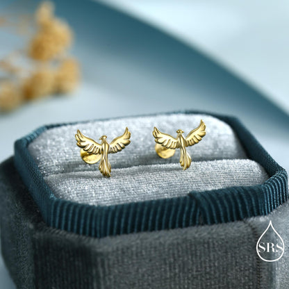 Phoenix Screw Back /Flat Back /Stud Earrings in Sterling Silver, Silver or Gold or Rose Gold Finish, Phoenix Earrings