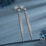 Snowflake Dangle Drop Stud Earrings in Sterling Silver with Tassels, Silver or Gold or Rose Gold, Winter Statement Earrings