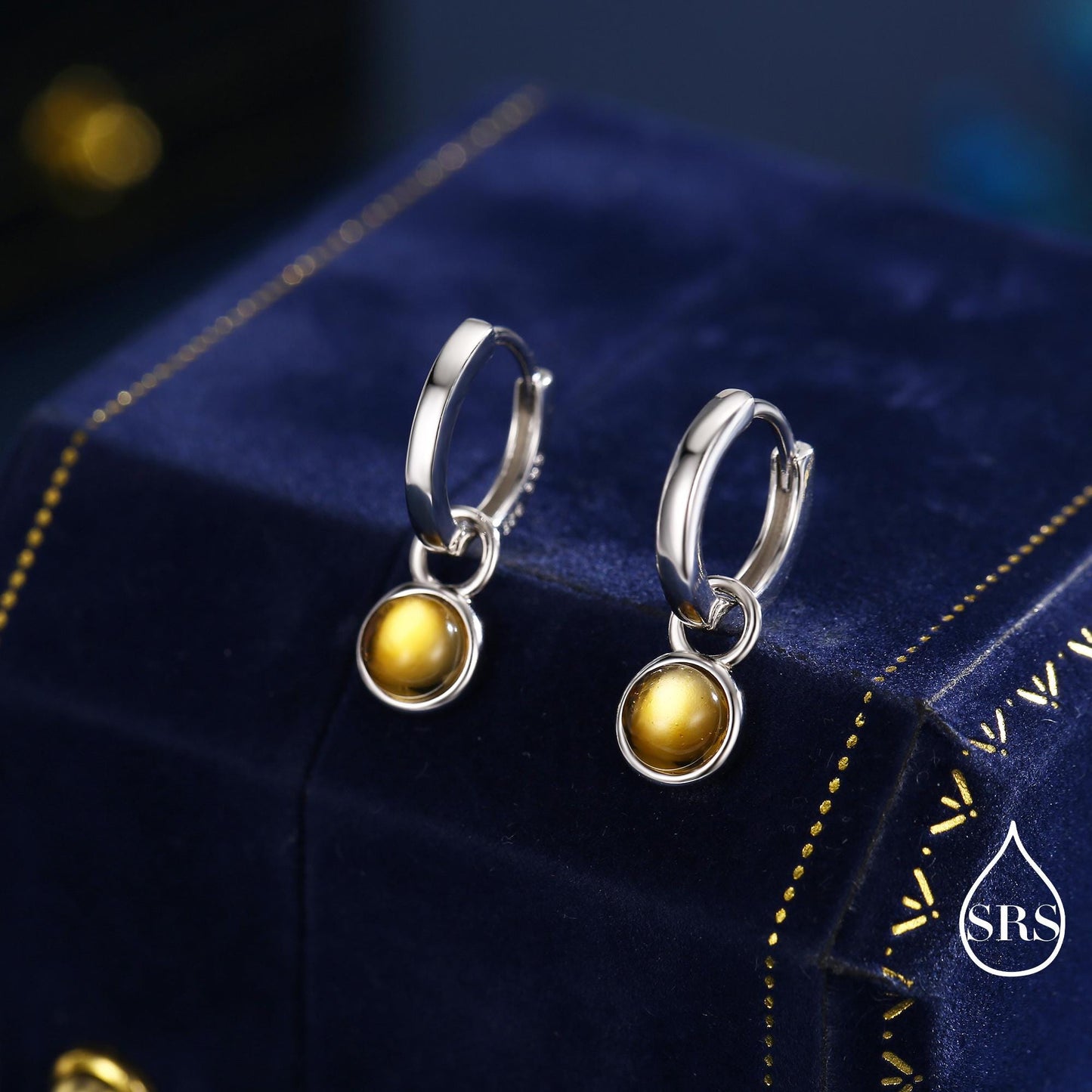 Genuine Gemstone Cabochon Hoop Earrings in Sterling Silver, Detachable Natural Stone Coin Dangle Hoop Earrings, Interchangeable