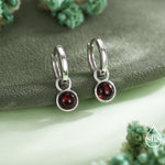 Genuine Gemstone Cabochon Hoop Earrings in Sterling Silver, Detachable Natural Stone Coin Dangle Hoop Earrings, Interchangeable