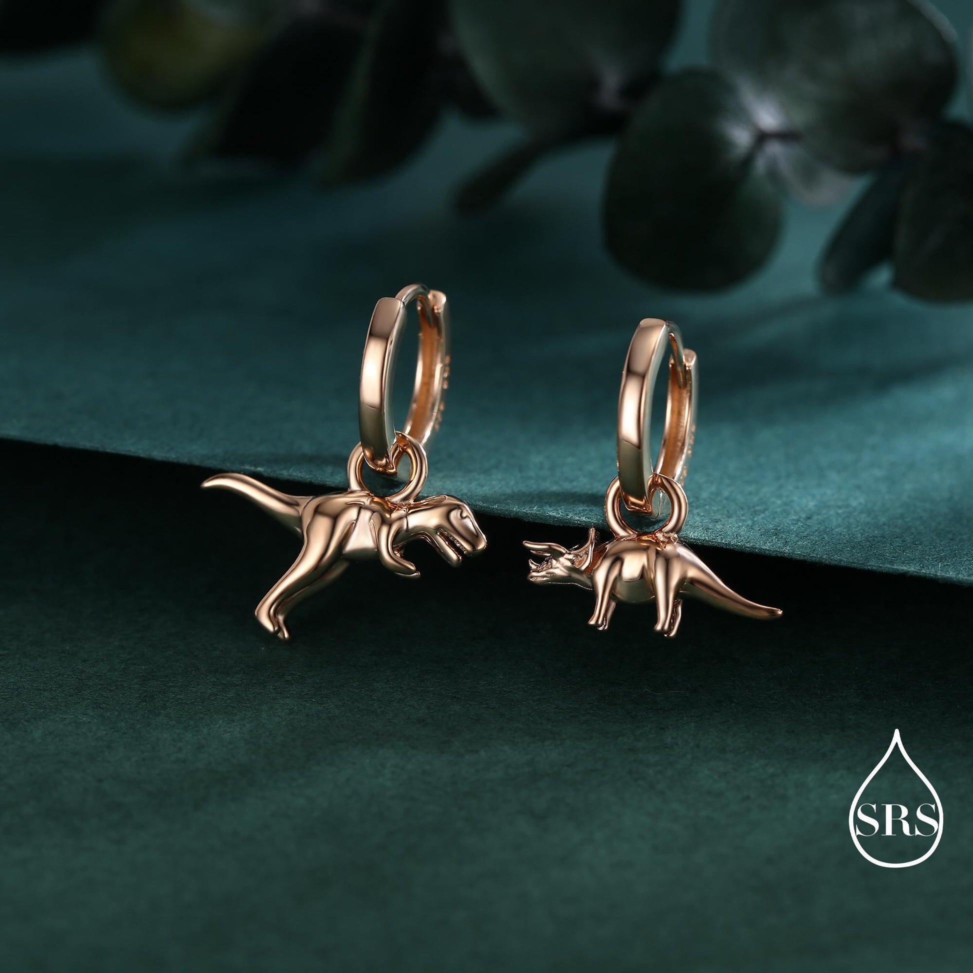 Sterling Silver Mismatched T-Rex and Triceratops Hoop Earrings – Dinosaur Jewellery for Prehistoric Lovers, with Detachable Charms