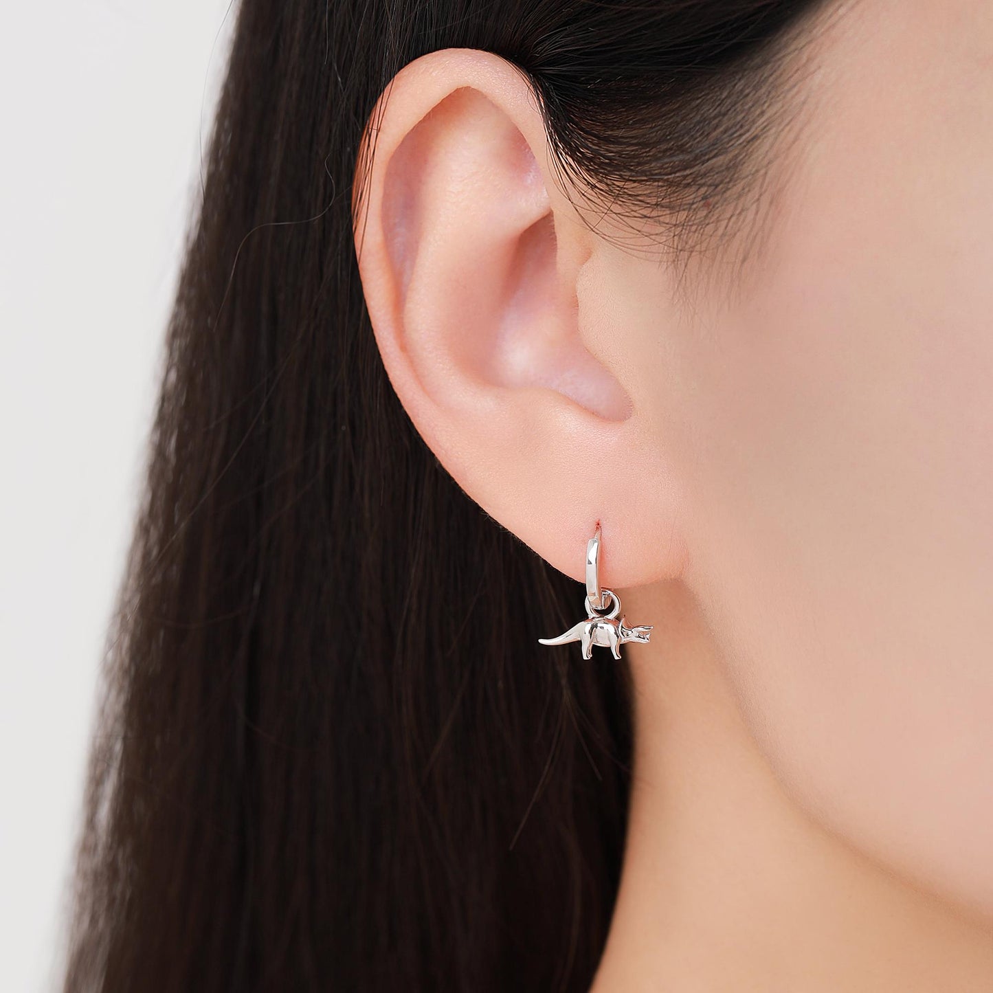 Sterling Silver Mismatched T-Rex and Triceratops Hoop Earrings – Dinosaur Jewellery for Prehistoric Lovers, with Detachable Charms