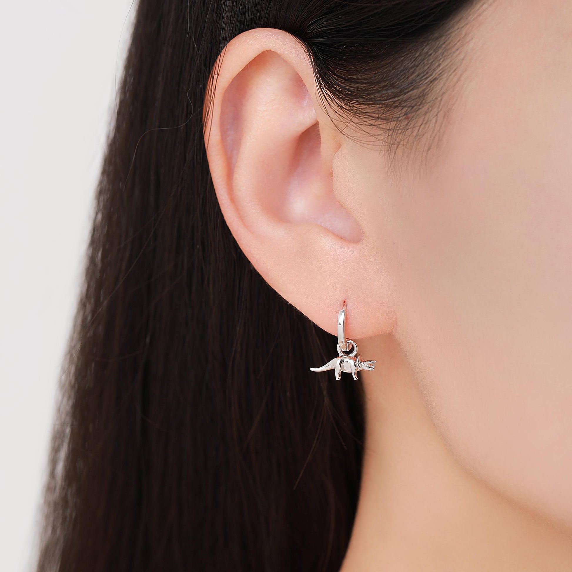 Sterling Silver Mismatched T-Rex and Triceratops Hoop Earrings – Dinosaur Jewellery for Prehistoric Lovers, with Detachable Charms