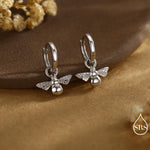 Sterling Silver Dangling Bee Hoop Earrings, Detachable Charm Dangle Hoop Earrings, Silver or Gold, Interchangeable