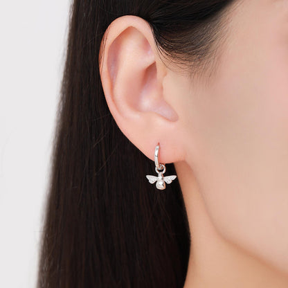 Sterling Silver Dangling Bee Hoop Earrings, Detachable Charm Dangle Hoop Earrings, Silver or Gold, Interchangeable