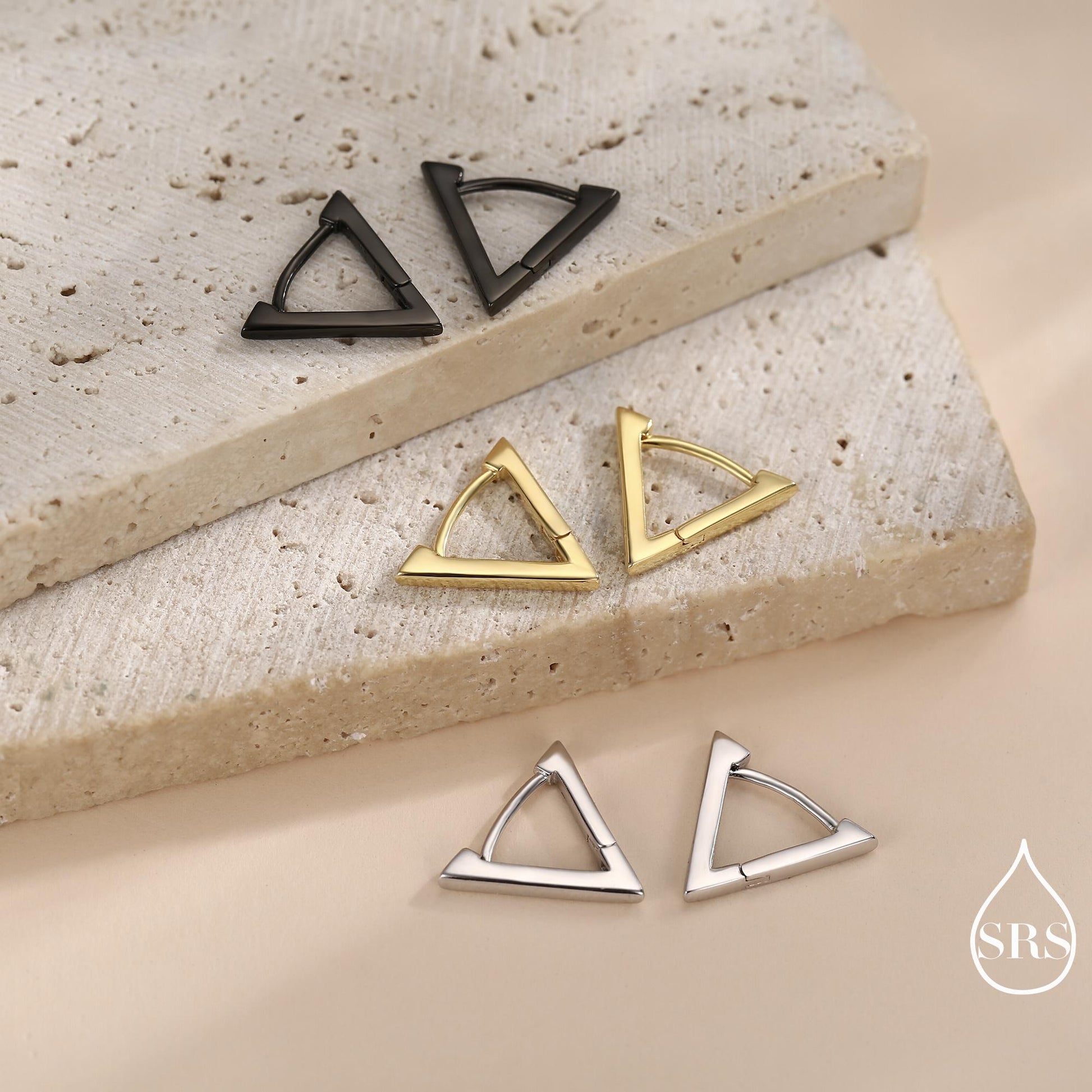 Sterling Silver Triangle Huggie Hoop Earrings, Silver or Gold, Simple Geometric Hoop Earrings