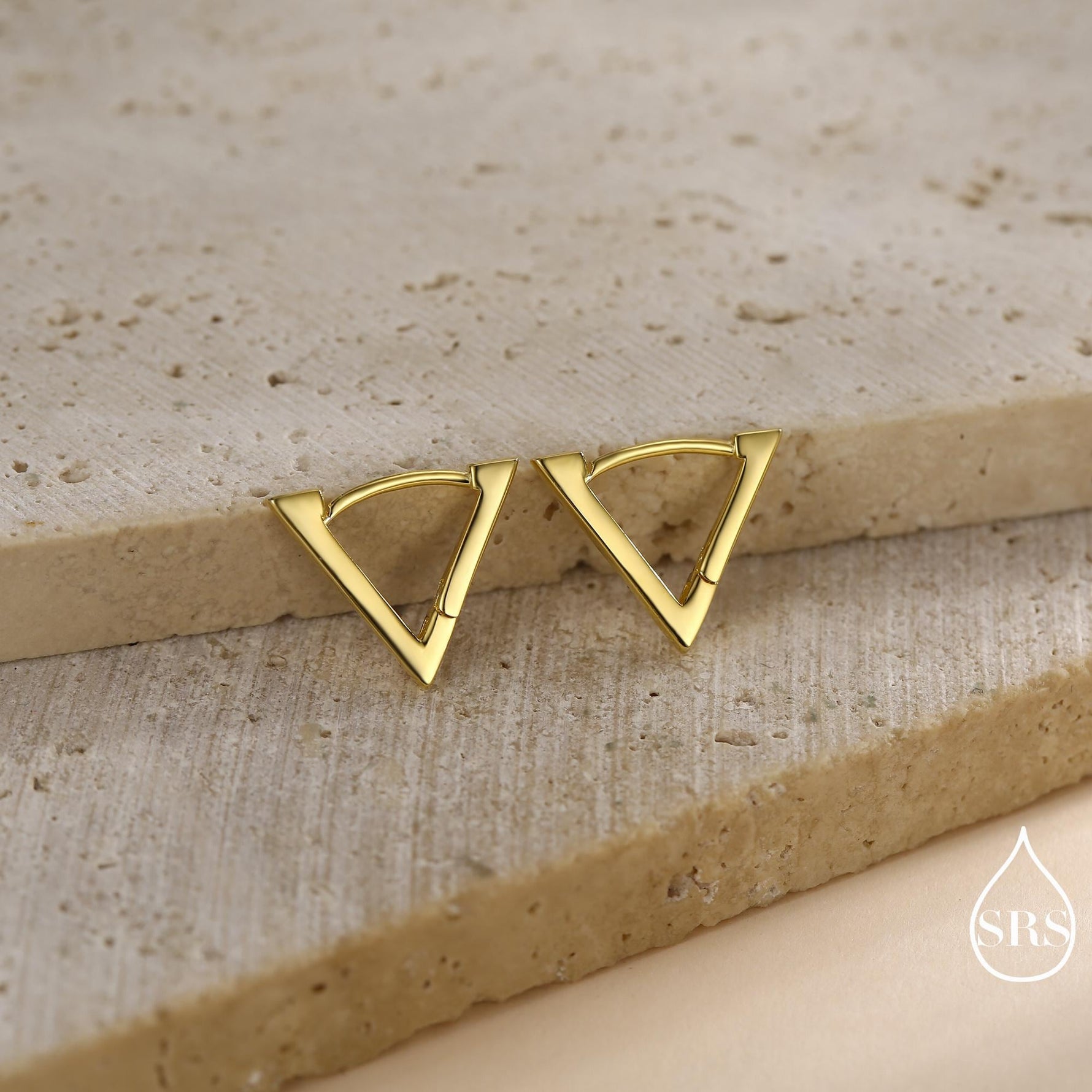 Sterling Silver Triangle Huggie Hoop Earrings, Silver or Gold, Simple Geometric Hoop Earrings