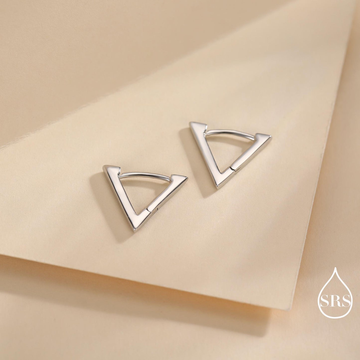 Sterling Silver Triangle Huggie Hoop Earrings, Silver or Gold, Simple Geometric Hoop Earrings