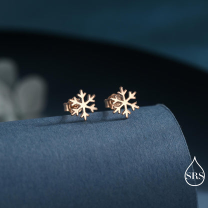 Snowflake Stud Earrings in Sterling Silver, Snow Earrings, Available in Three Finishes - Silver, Gold and Rose Gold, Dainty Snowflake