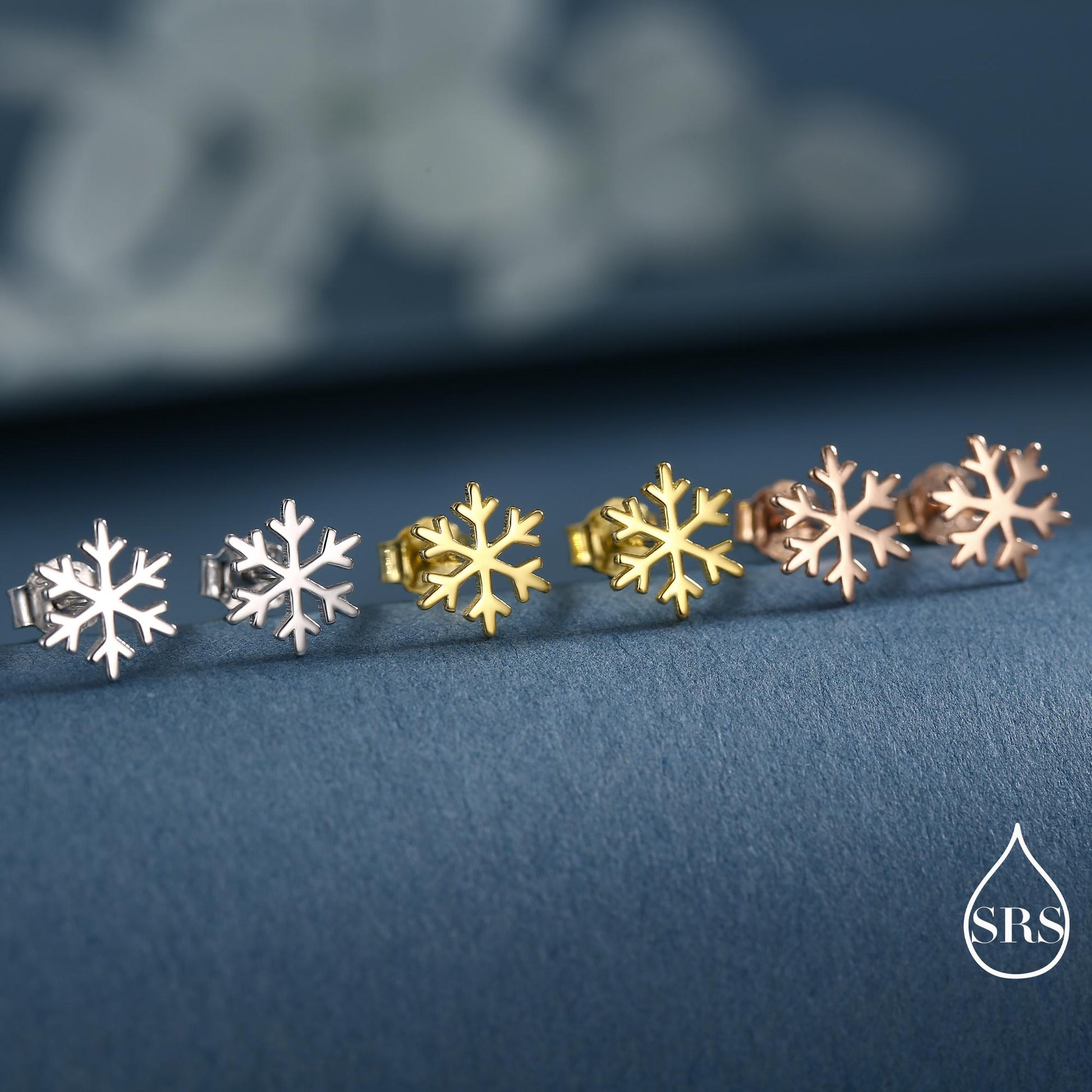 Snowflake Stud Earrings in Sterling Silver, Snow Earrings, Available in Three Finishes - Silver, Gold and Rose Gold, Dainty Snowflake
