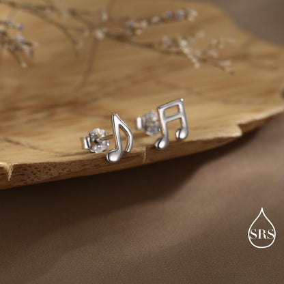 Mismatched Music Notes Stud Earrings in Sterling Silver, Music Symbol Stud Earrings, Cute Fun Earrings for Music Lover