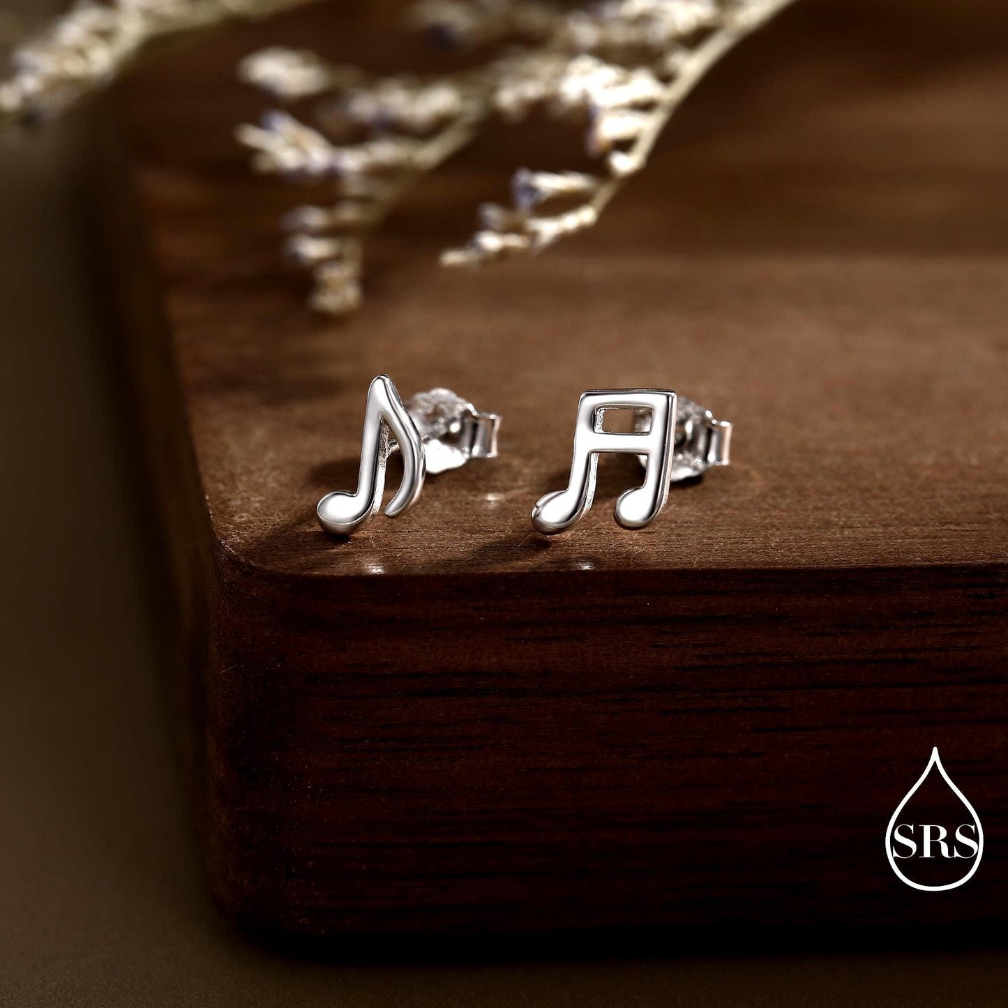 Music Notes Screw Back / Flat Back / Stud Earrings in Sterling Silver, Mismatched Music Symbol Stud Earrings