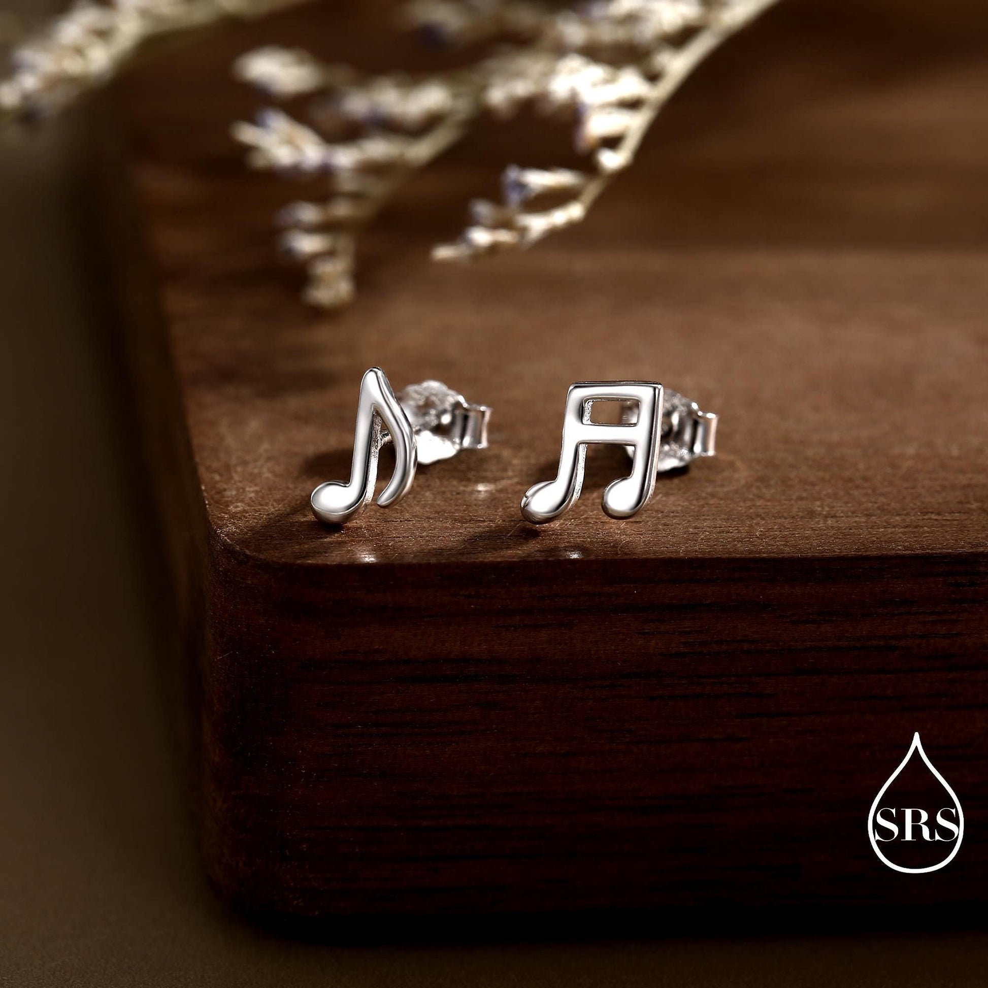 Music Notes Screw Back / Flat Back / Stud Earrings in Sterling Silver, Mismatched Music Symbol Stud Earrings