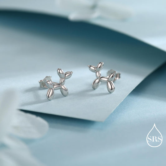Balloon Dog Stud Earrings in Sterling Silver - Quirky Poodle Dog Earrings - Silver or Gold or Rose Gold, Fun, Whimsical and Pretty