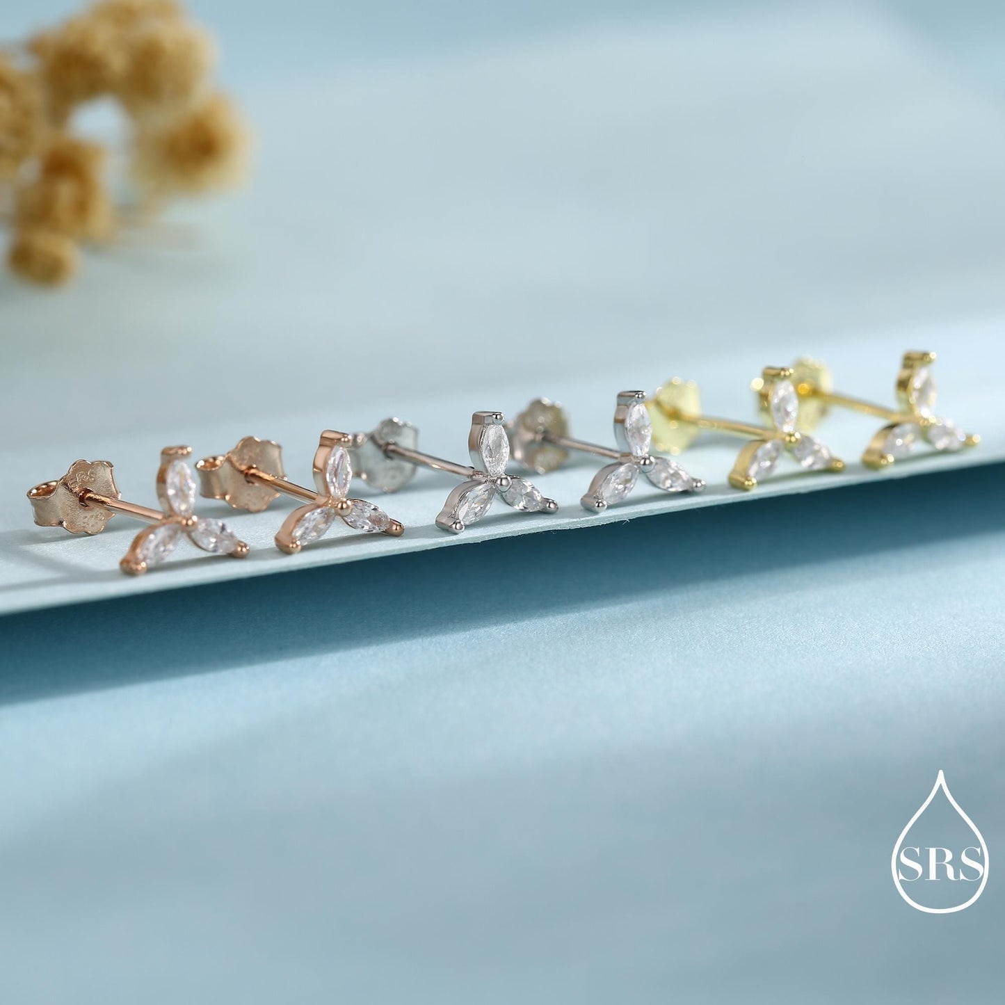 Three Marquise CZ Stud Earrings in Sterling Silver, Silver, Gold or Rose Gold, Three CZ Earrings, Trinity Earrings