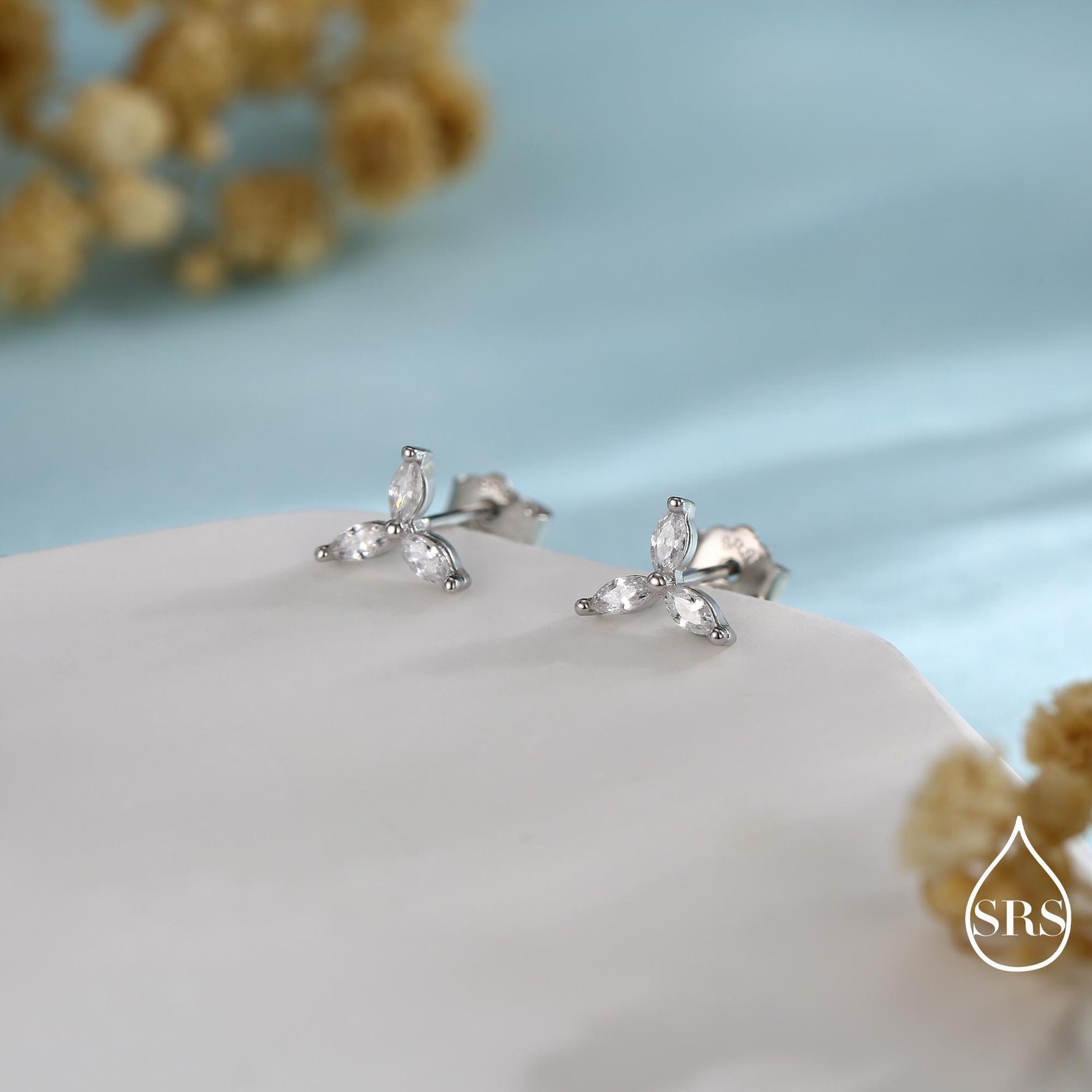 Three Marquise CZ Stud Earrings in Sterling Silver, Silver, Gold or Rose Gold, Three CZ Earrings, Trinity Earrings