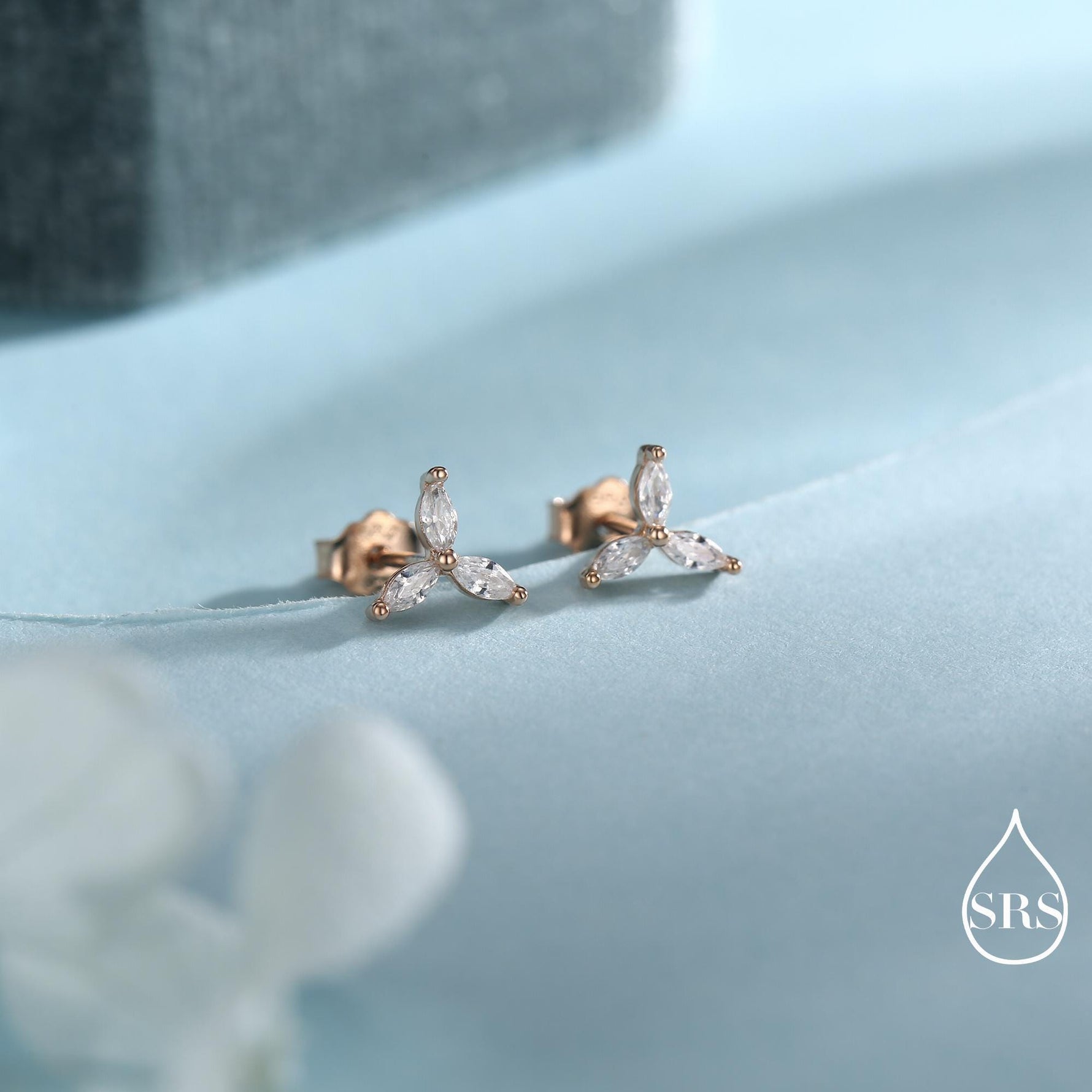 Three Marquise CZ Stud Earrings in Sterling Silver, Silver, Gold or Rose Gold, Three CZ Earrings, Trinity Earrings