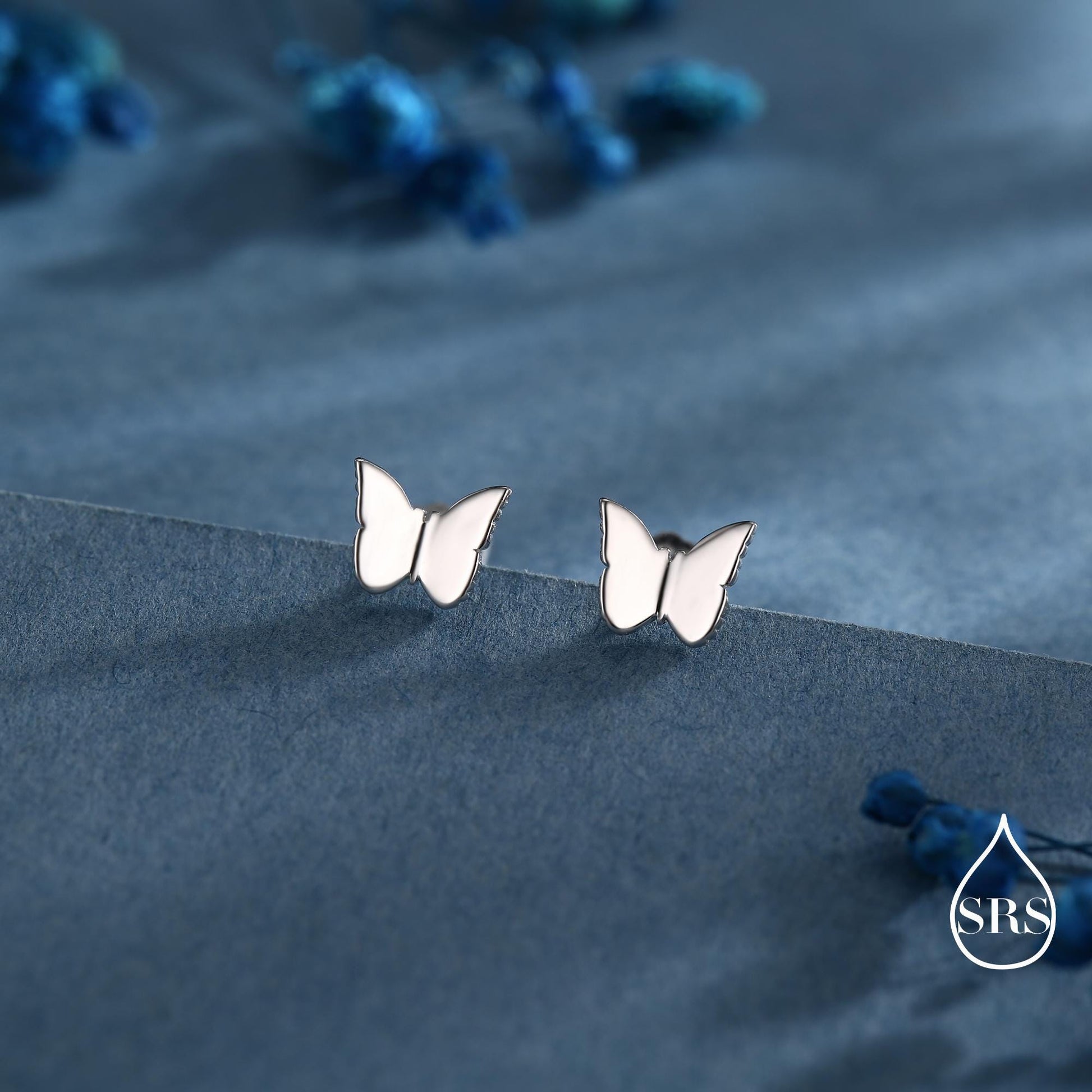 Butterfly Stud Earrings in Sterling Silver, Cute Dainty Minimal Jewellery