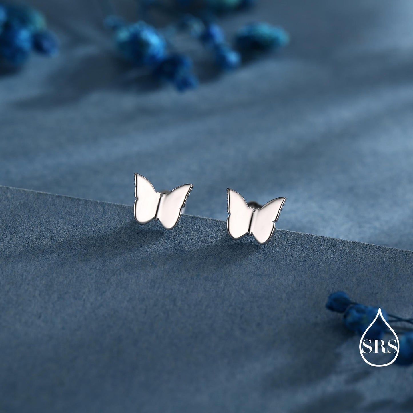 Tiny Butterfly Stud Earrings in Sterling Silver, Cute Dainty Minimal Jewellery