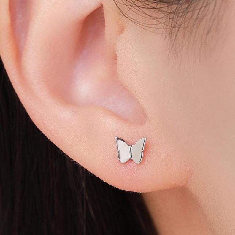 Tiny Butterfly Stud Earrings in Sterling Silver, Cute Dainty Minimal Jewellery