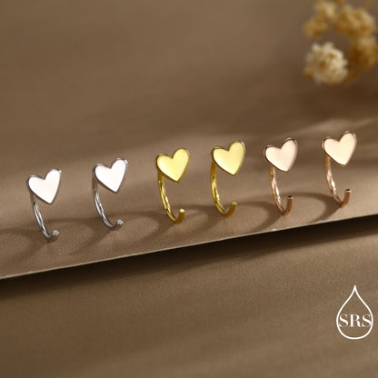Tiny Heart Huggie Hoop Earrings in Sterling Silver, Silver, Gold or Rose Gold, Dainty Little Heart Open Threader, Threader Hoop Earrings