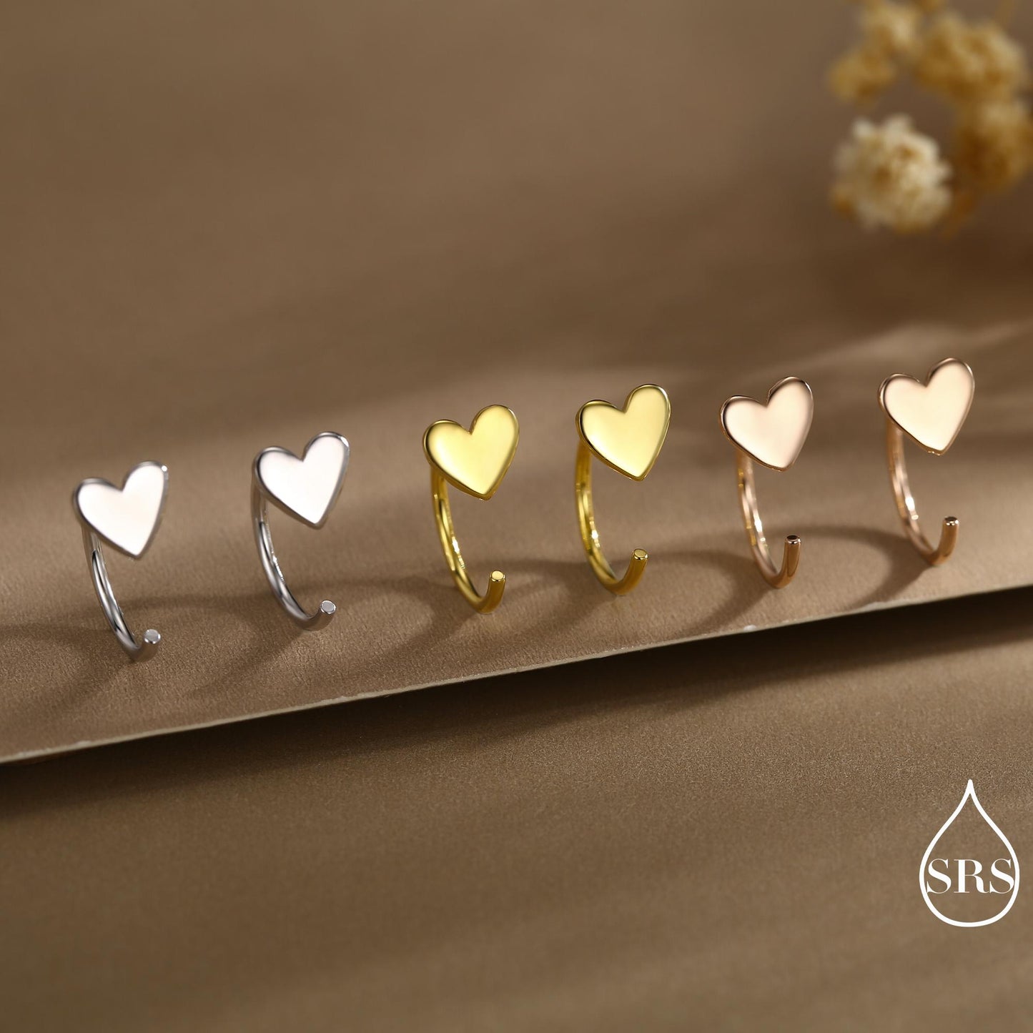 Tiny Heart Huggie Hoop Earrings in Sterling Silver, Silver, Gold or Rose Gold, Dainty Little Heart Open Threader, Threader Hoop Earrings