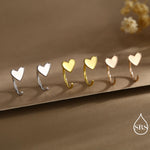 Tiny Heart Huggie Hoop Earrings in Sterling Silver, Silver, Gold or Rose Gold, Dainty Little Heart Open Threader, Threader Hoop Earrings