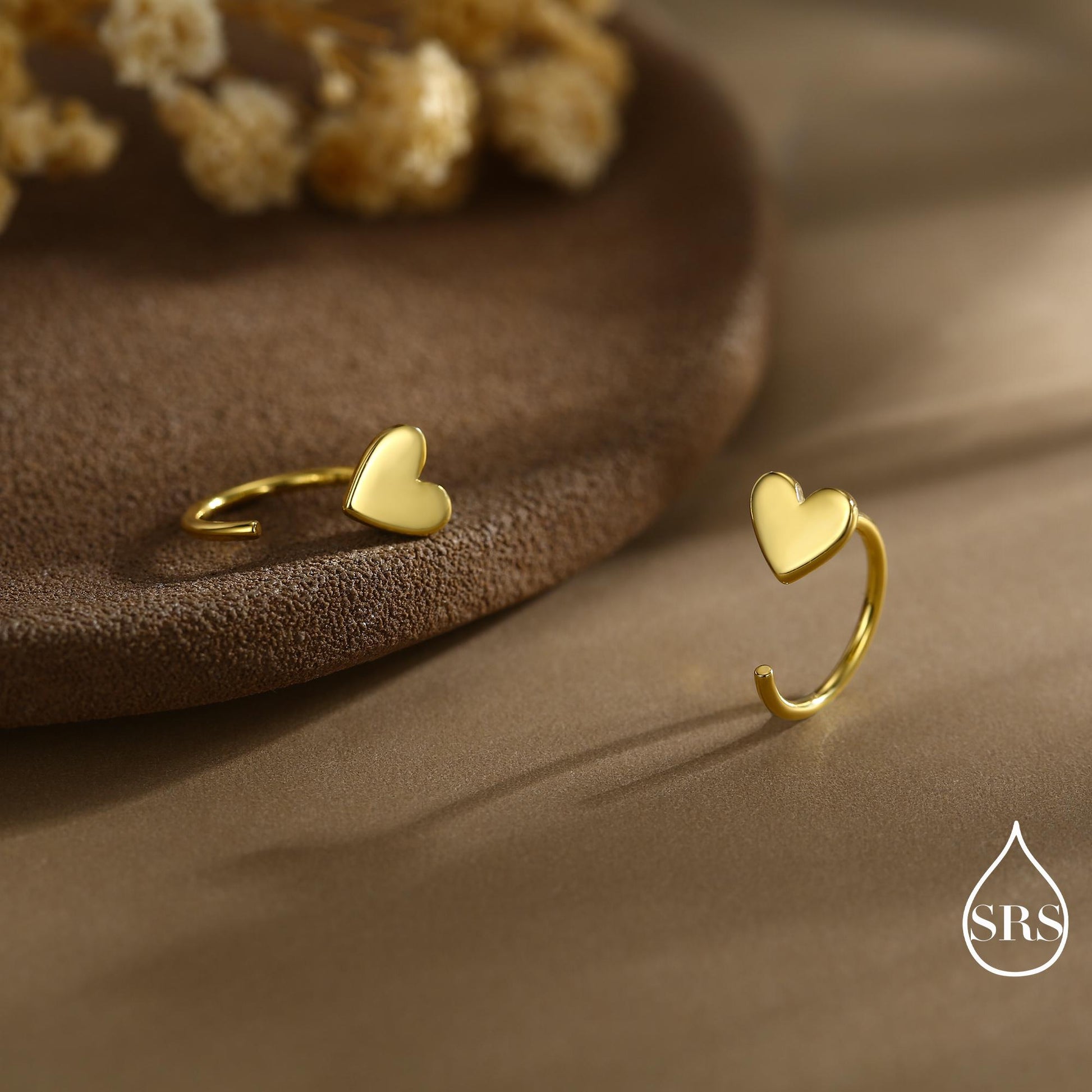 Tiny Heart Huggie Hoop Earrings in Sterling Silver, Silver, Gold or Rose Gold, Dainty Little Heart Open Threader, Threader Hoop Earrings