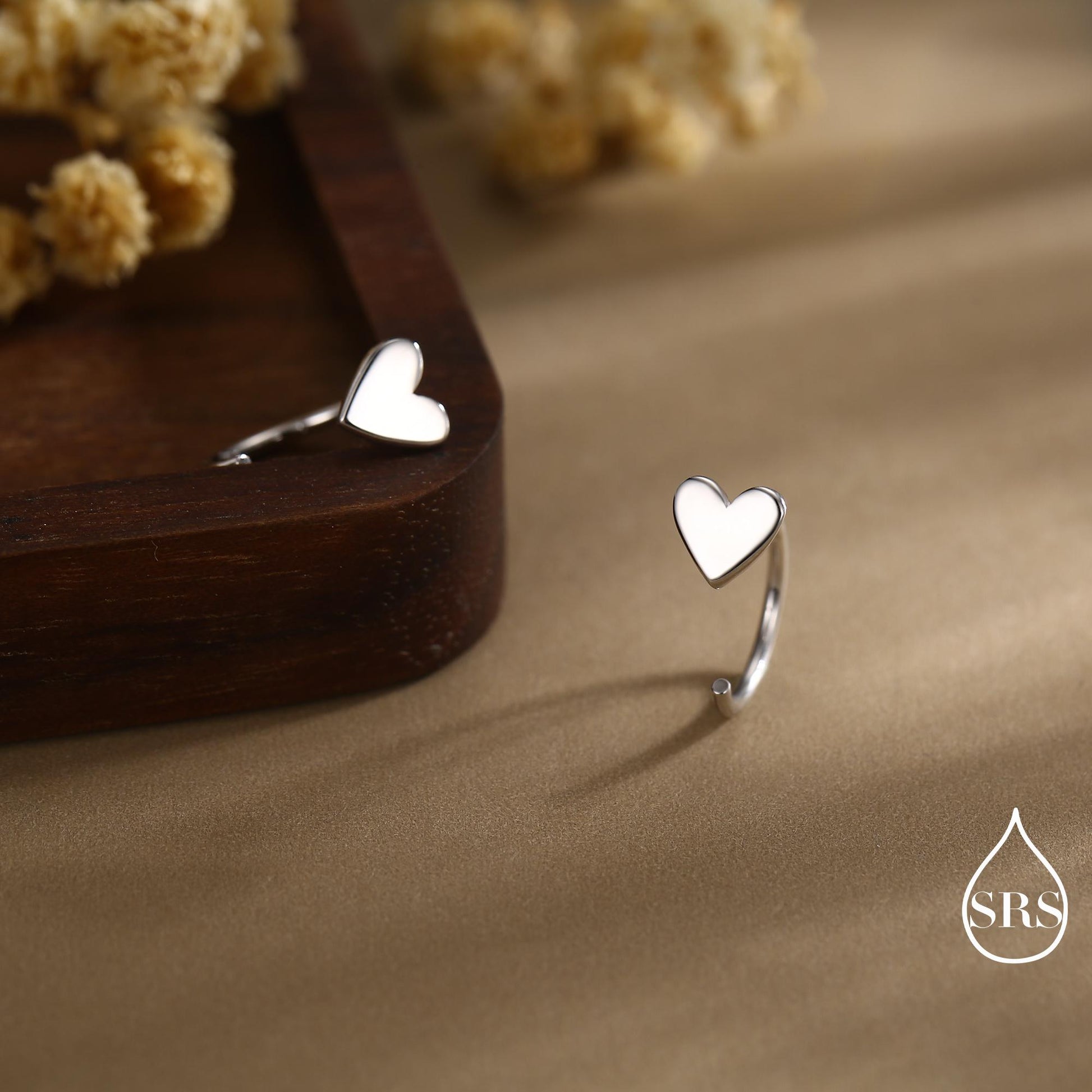 Tiny Heart Huggie Hoop Earrings in Sterling Silver, Silver, Gold or Rose Gold, Dainty Little Heart Open Threader, Threader Hoop Earrings