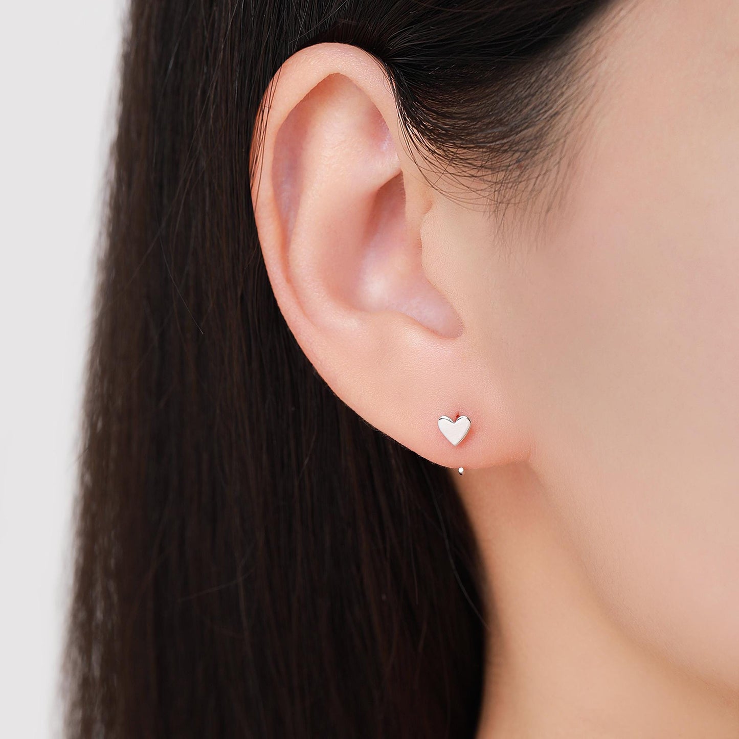 Tiny Heart Huggie Hoop Earrings in Sterling Silver, Silver, Gold or Rose Gold, Dainty Little Heart Open Threader, Threader Hoop Earrings