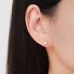 Tiny Heart Huggie Hoop Earrings in Sterling Silver, Silver, Gold or Rose Gold, Dainty Little Heart Open Threader, Threader Hoop Earrings