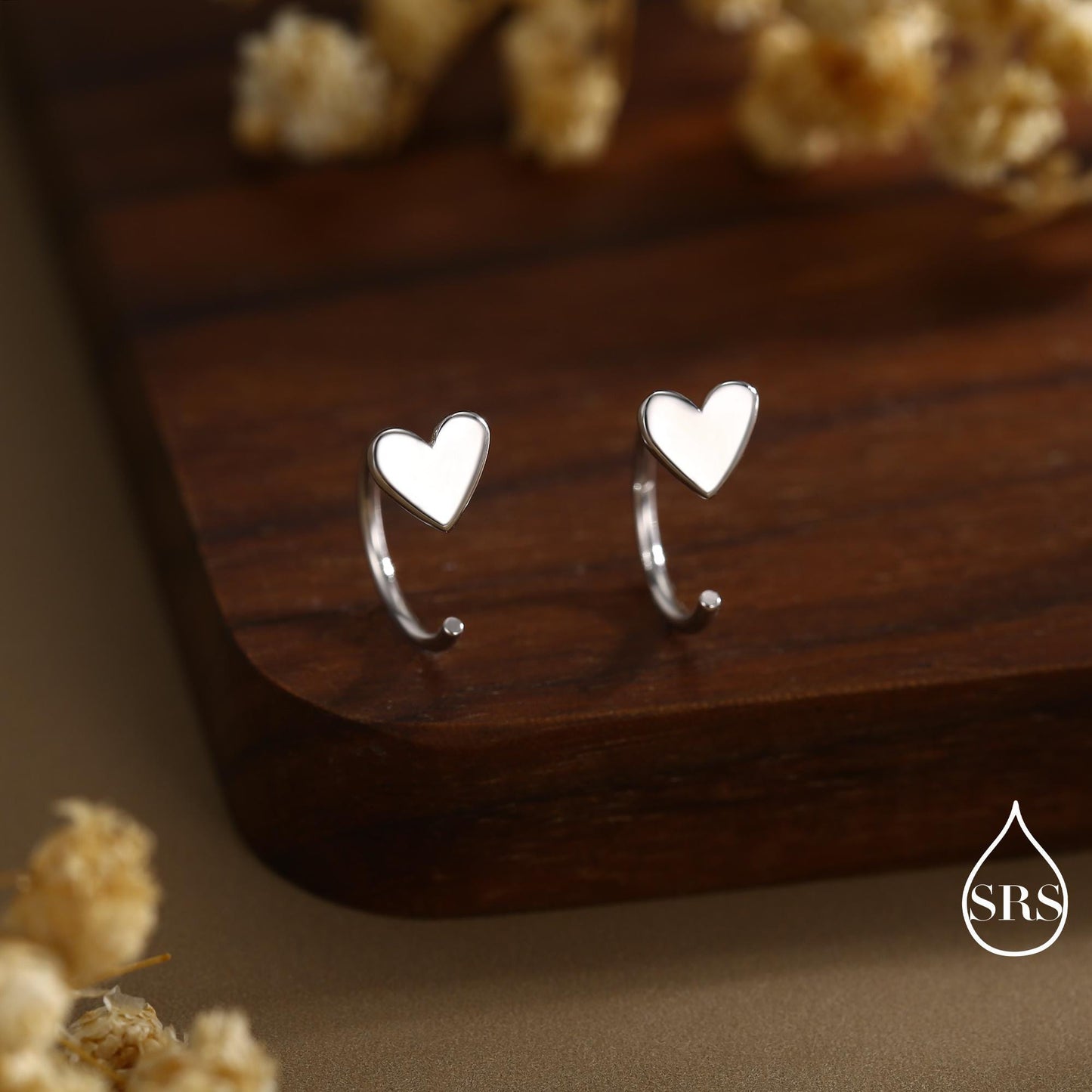 Tiny Heart Huggie Hoop Earrings in Sterling Silver, Silver, Gold or Rose Gold, Dainty Little Heart Open Threader, Threader Hoop Earrings