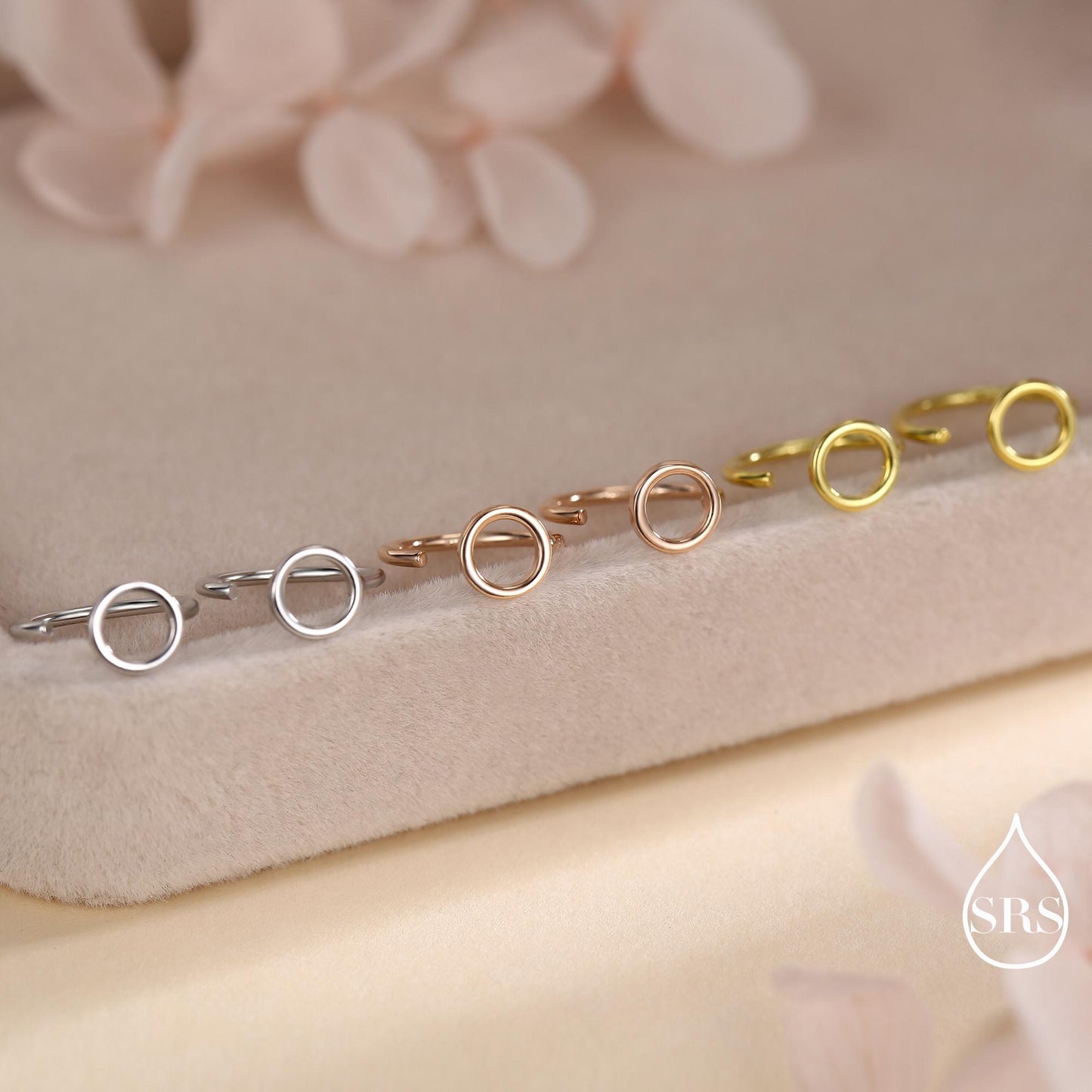 Tiny Circle Huggie Hoop Earrings in Sterling Silver, Circle Earrings, Open Hoops, Pull-Through Threader Earrings, Half Hoop Earrings