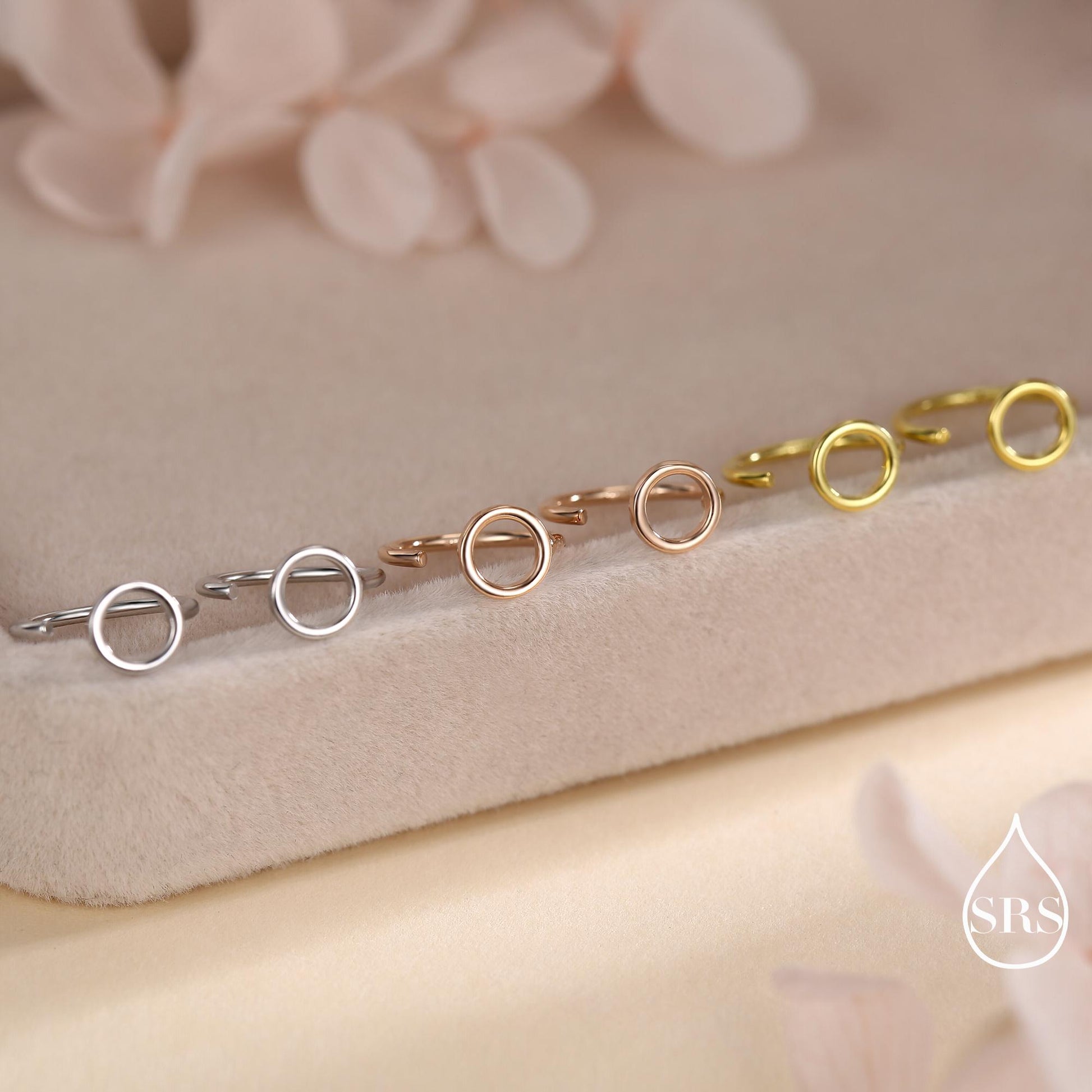 Tiny Circle Huggie Hoop Earrings in Sterling Silver, Circle Earrings, Open Hoops, Pull-Through Threader Earrings, Half Hoop Earrings