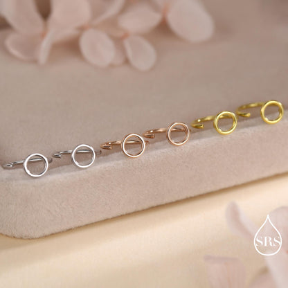 Tiny Circle Huggie Hoop Earrings in Sterling Silver, Circle Earrings, Open Hoops, Pull-Through Threader Earrings, Half Hoop Earrings