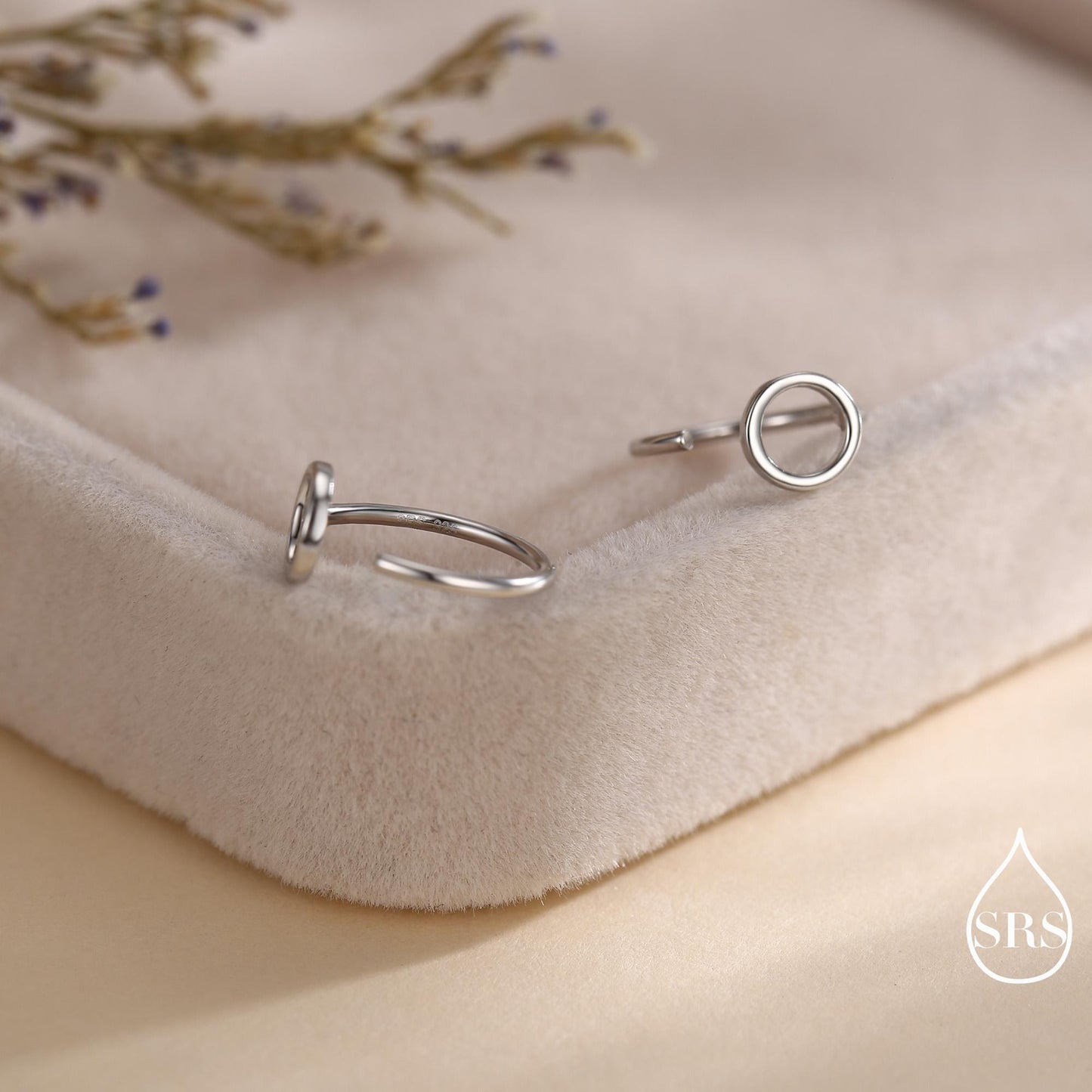 Tiny Circle Huggie Hoop Earrings in Sterling Silver, Circle Earrings, Open Hoops, Pull-Through Threader Earrings, Half Hoop Earrings