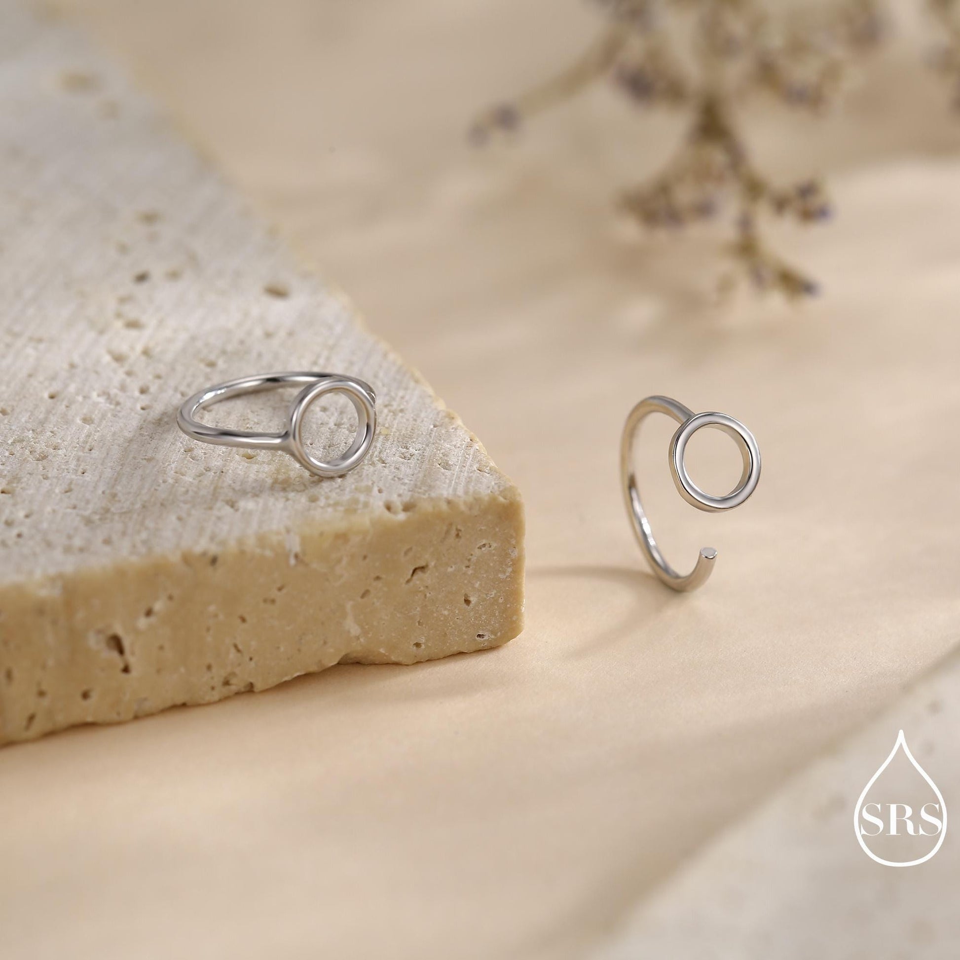 Tiny Circle Huggie Hoop Earrings in Sterling Silver, Circle Earrings, Open Hoops, Pull-Through Threader Earrings, Half Hoop Earrings