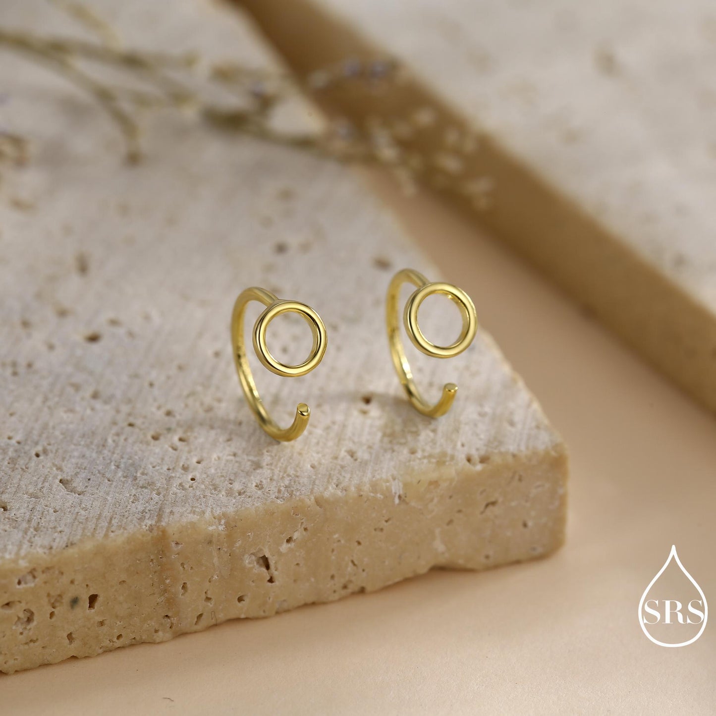 Tiny Circle Huggie Hoop Earrings in Sterling Silver, Circle Earrings, Open Hoops, Pull-Through Threader Earrings, Half Hoop Earrings