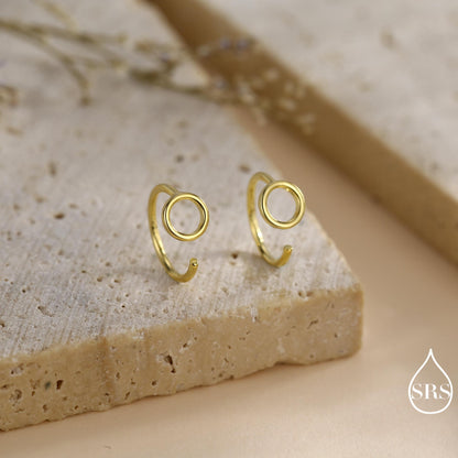 Tiny Circle Huggie Hoop Earrings in Sterling Silver, Circle Earrings, Open Hoops, Pull-Through Threader Earrings, Half Hoop Earrings